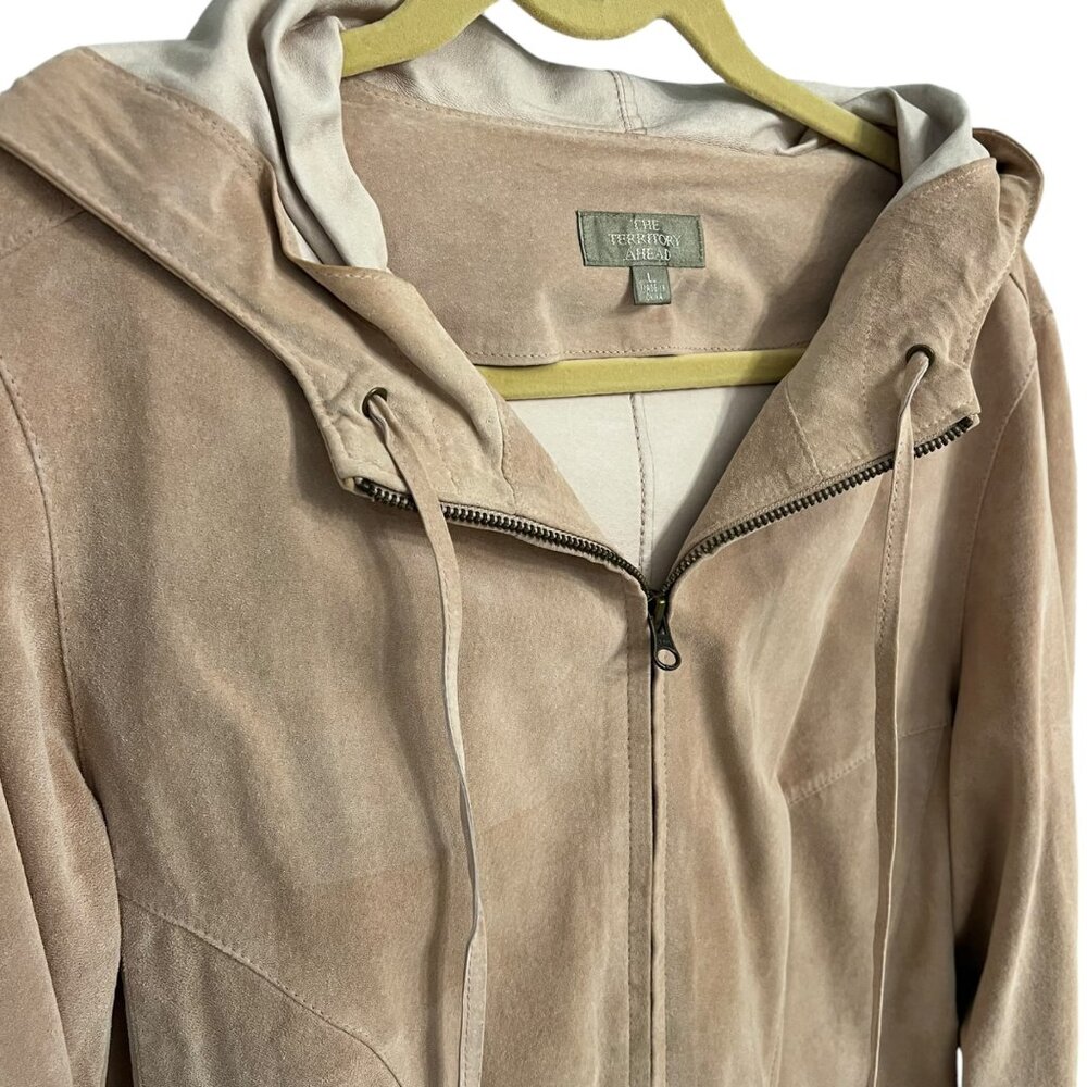 The Territory Ahead Womens Beige Suede Hooded Jacket L With Full Zipper Closure - Picture 7 of 9